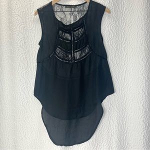 Black Lace Long Back Sleeveless Tank Top